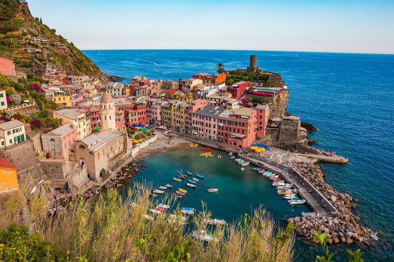 Aerial view of Vernazza and harbour