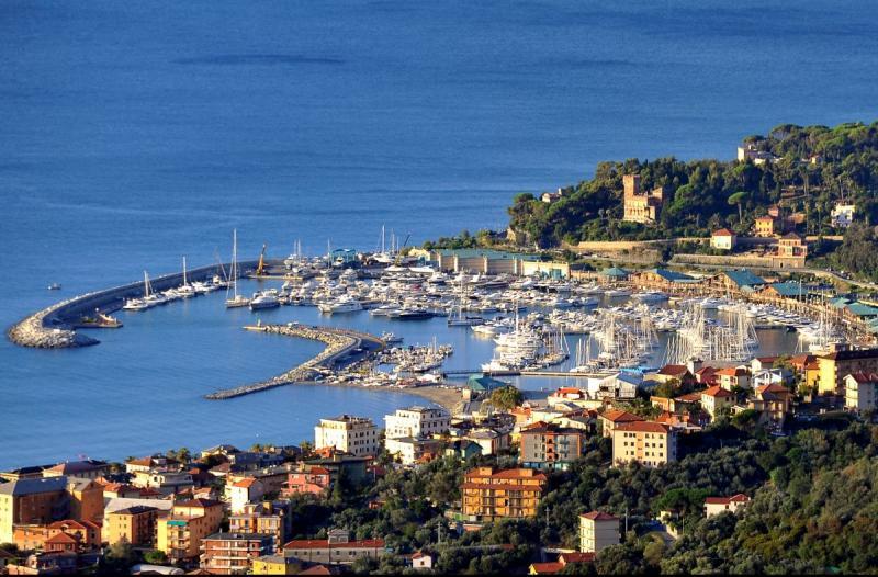 Aerial view of Varazze and harbour