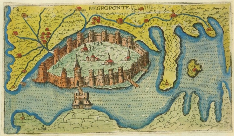 Depiction of the city of Negroponte (Chalkis) by the Venetian cartographer Giacomo Franco (1597)