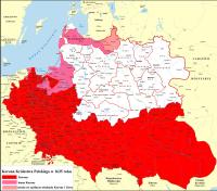 The Crown of the Kingdom of Poland (red) within the Polish–Lithuanian Commonwealth in 1635