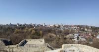 Suceava's town centre, seen from the medieval seat fortress, in March 2022