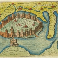 Depiction of the city of Negroponte (Chalkis) by the Venetian cartographer Giacomo Franco (1597)